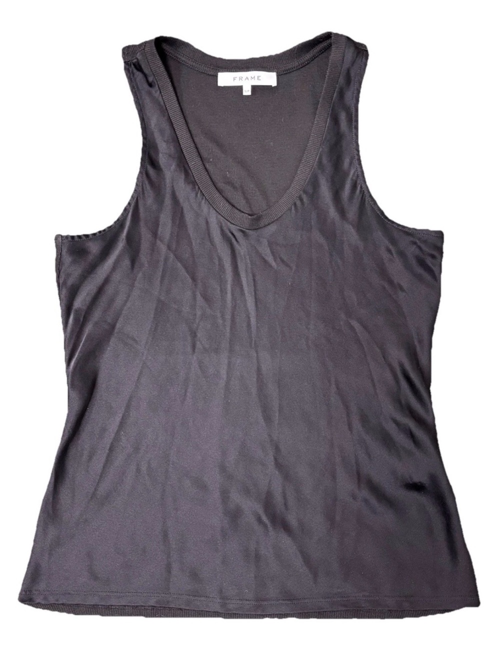 Frame Black Sleeveless Ribbed and Wash & Go Silk Scoop Neck Tank Blouse- Size S